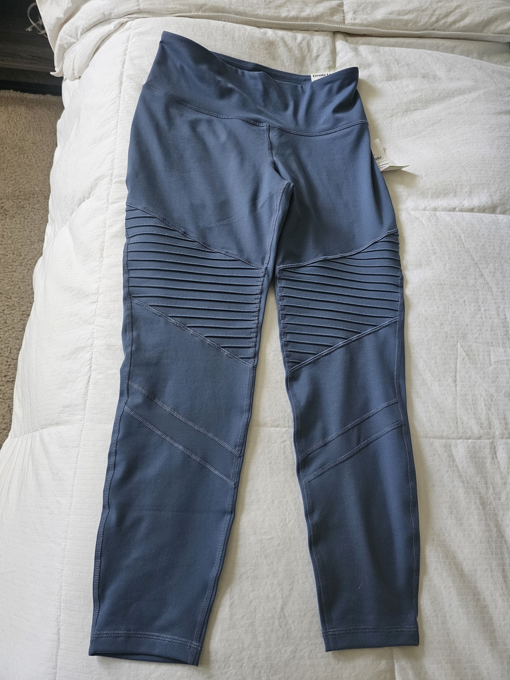 Ribbed Panel Navy Active Leggings